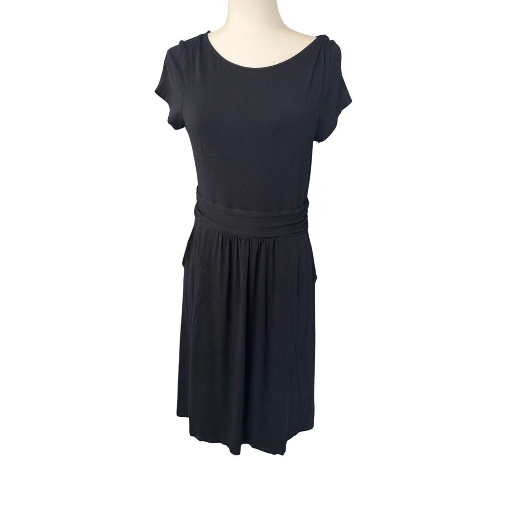 Boden Womens Black Short Sleeve Fit & Flare Dress Size 8 Jersey Comfy Stretchy